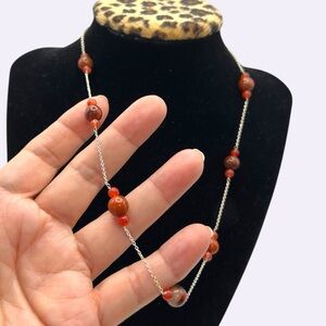 Elegant .926 Silver Jasper & Carnelian stones Necklace, NWOT
